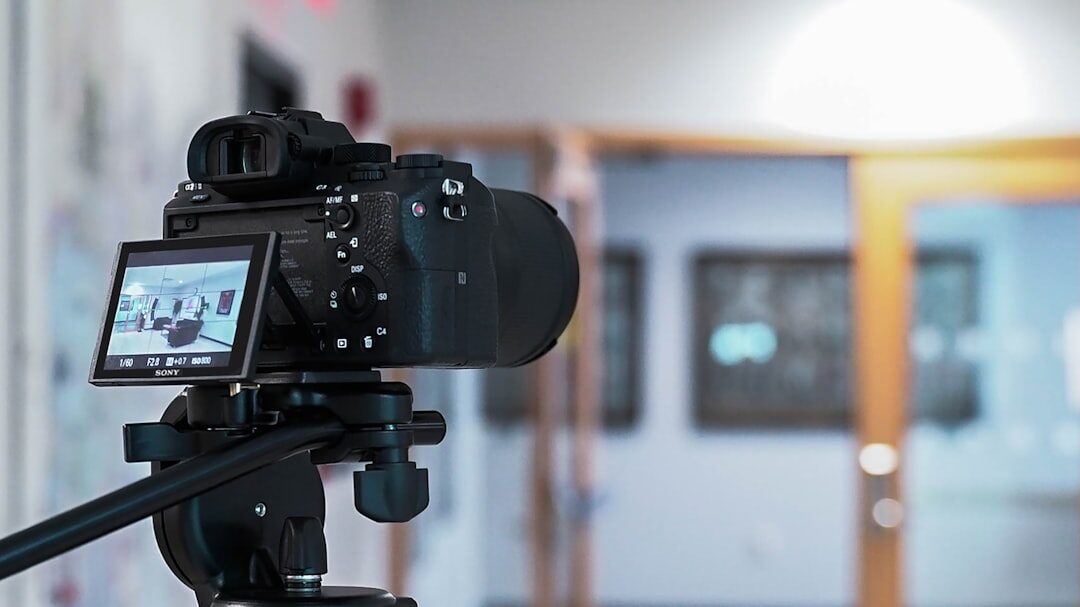professional video camera on tripod