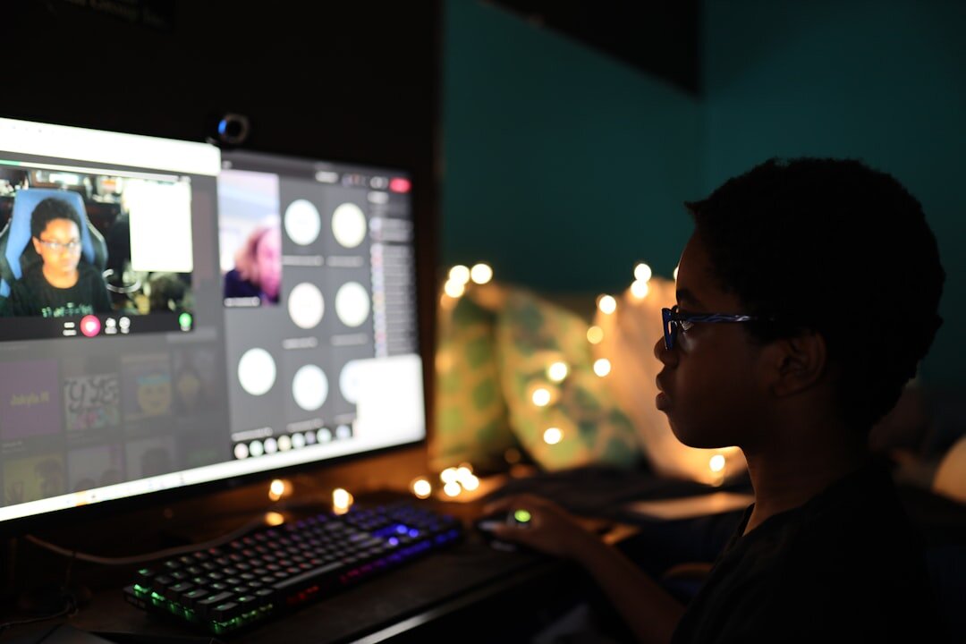 video editor working on computer